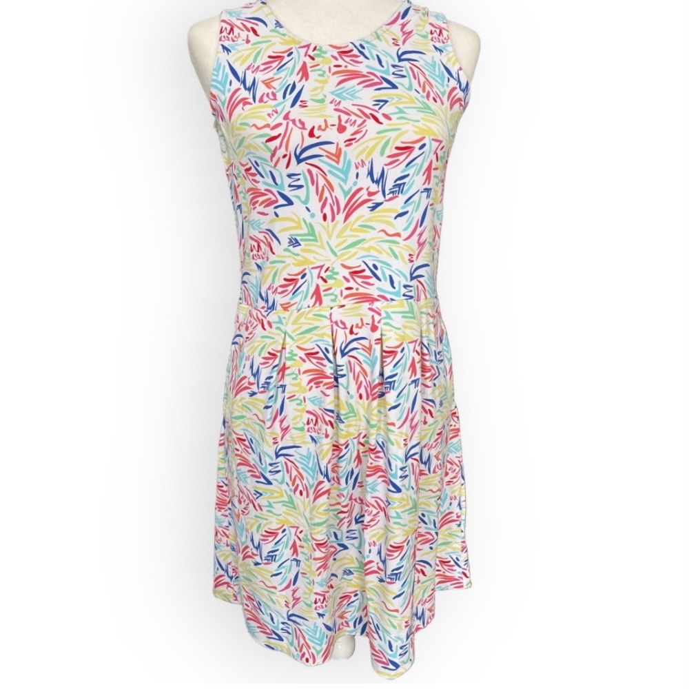 Lulu-B Sleeveless Dress White Multi Size XS Sun Safe Travel Ready Resort Casual